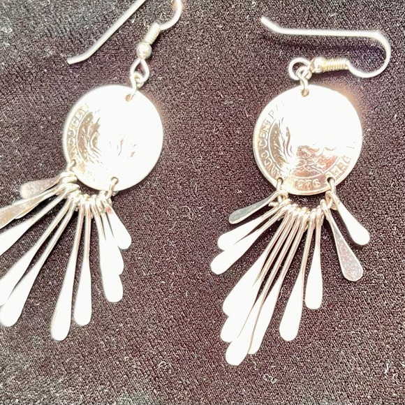 Banco Central De Reserva Del Peru 1976 Sterling Silver Dangle Earrings Boho Chic - Picture 9 of 17